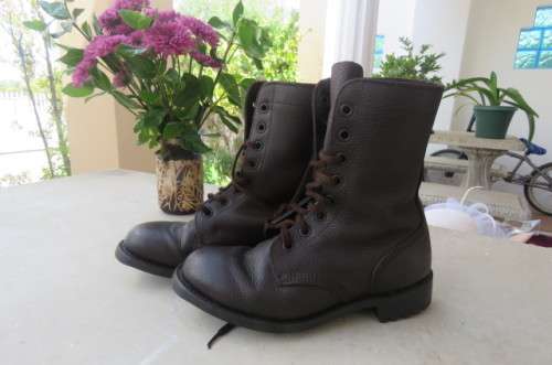 Pair of SADF genuine leather brown army boots in size 5.5 by D.W.S. issued 2009. Army size 240 M.