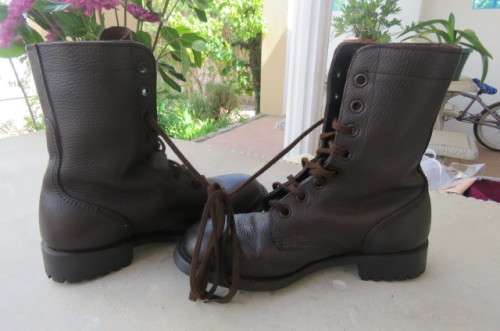 Pair of SADF genuine leather brown army boots in size 5.5 by D.W.S. issued 2009. Army size 240 M.