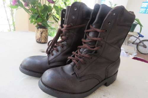 Pair of SADF genuine leather brown soft top army boots in size 5.5 by D.W.S. issued in 2011.