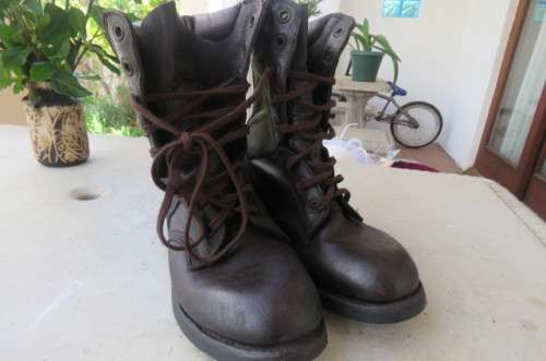 Pair of SADF genuine leather brown soft top army boots in size 5.5 by D.W.S. issued in 2011.