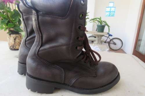 Pair of SADF genuine leather brown soft top army boots in size 5.5 by D.W.S. issued in 2011.