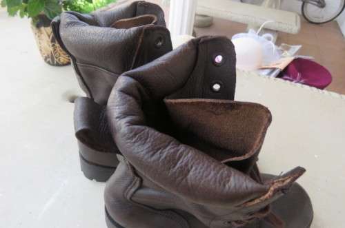 Pair of SADF genuine leather brown soft top army boots in size 5.5 by D.W.S. issued in 2011.