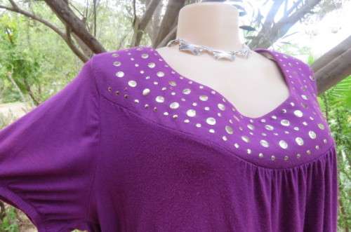 Dark purple slip-over top with scooped neckline with silver stud decoration size 42/18