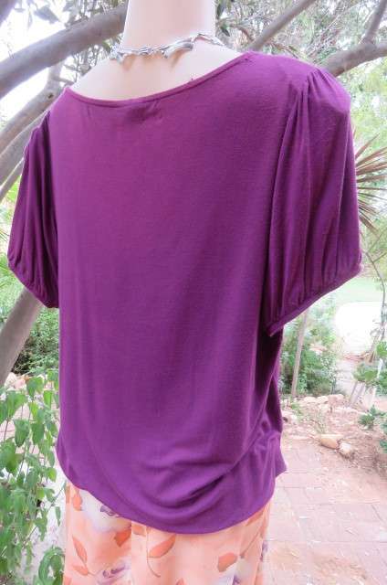 Dark purple slip-over top with scooped neckline with silver stud decoration size 42/18