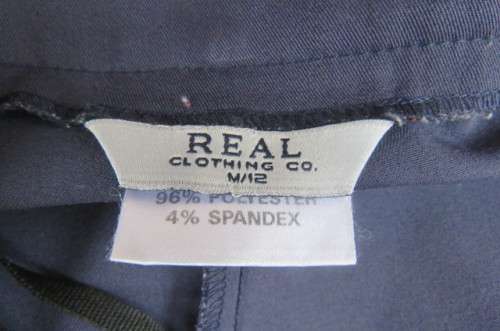 Navy pants by 'Real Clothing' in stretch polyester size 36/12. With straight legs Medium Rise.