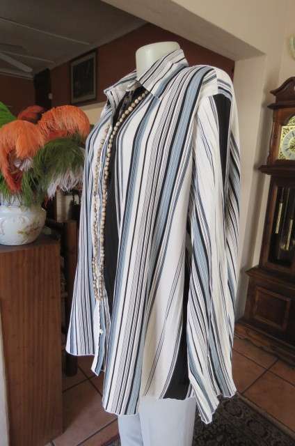 'Donatella' vertical striped long sleeve top in size 48/24 with some permanent pleats.
