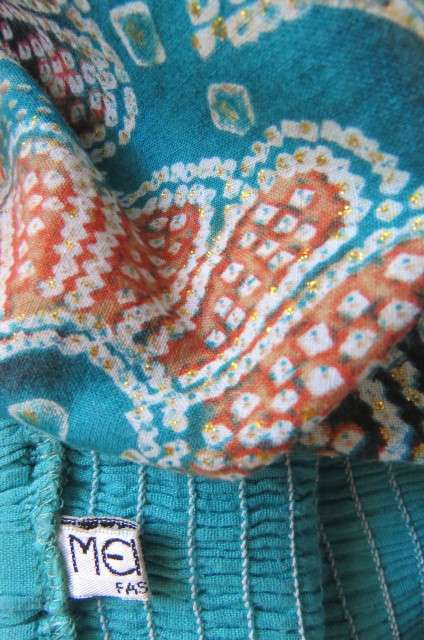 Bohemian style wide elasticated yoke skirt with cream/turquoise border size 34/10 by Meiling`.As new