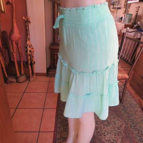 Beautiful light seagreen tiered skirt with wide elasticated waist for 13 to 14 yr old girl. Size 29