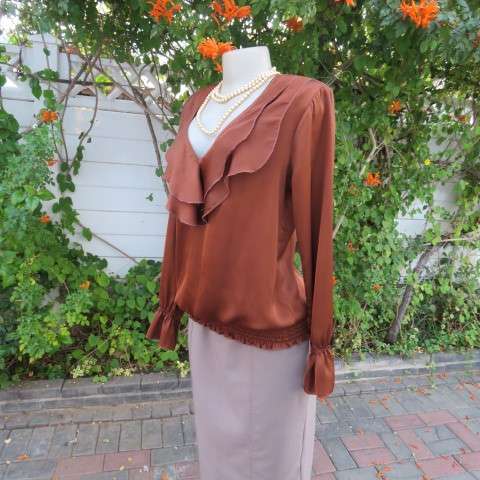 Soft draping golden brown slip over top by 'Oasis' in size 38/14. Blouson style. Double frilled.
