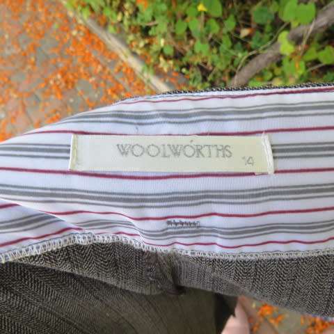 Winter's dress pants in beige and brown stripe design with mottled effect. By WOOLWORTHS size 38/14