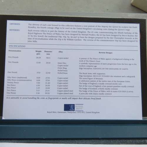 United Kingdom proof coin collection of 11 coins from 1998 in box with full details.
