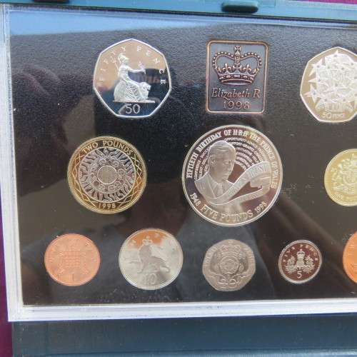 United Kingdom proof coin collection of 11 coins from 1998 in box with full details.