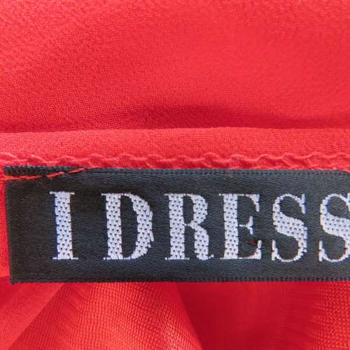 Sexy bright red sheer polyester dress with lining. Mini length on front size 38/14. Good condition.