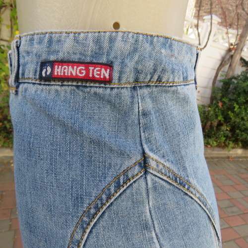 Up style size 32/8 blue denim high waisted A-line paneled skirt by `HANG TEN`. Very good condition.