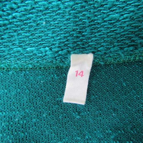 Textured teal colour open hanging sleeveless top in size 38/14. With pleats on front. As new.