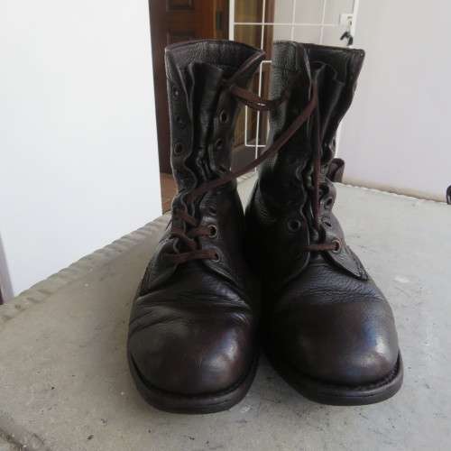Pair SADF brown genuine leather boots in size 6.5 by DWS. Issued 2003. Army size 247 M.