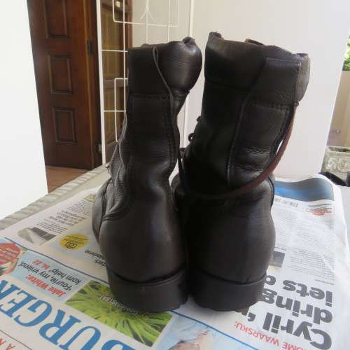 Pair of SADF brown genuine leather soft top boots in size 6.5 by DWS. Issued 2011. Army size 247 M.