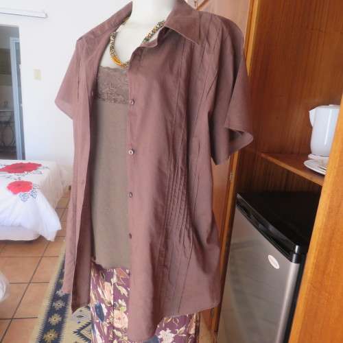 Choc brown button down top with attached cami.In cotton.By INSYNC PLUS. Size 48/24. As new