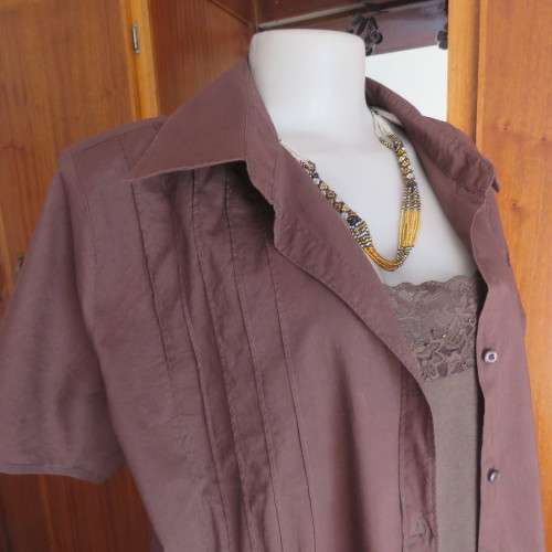 Choc brown button down top with attached cami.In cotton.By INSYNC PLUS. Size 48/24. As new