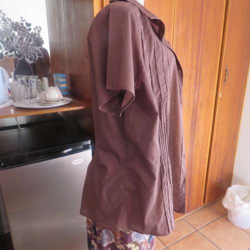 Choc brown button down top with attached cami.In cotton.By INSYNC PLUS. Size 48/24. As new