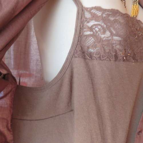 Choc brown button down top with attached cami.In cotton.By INSYNC PLUS. Size 48/24. As new