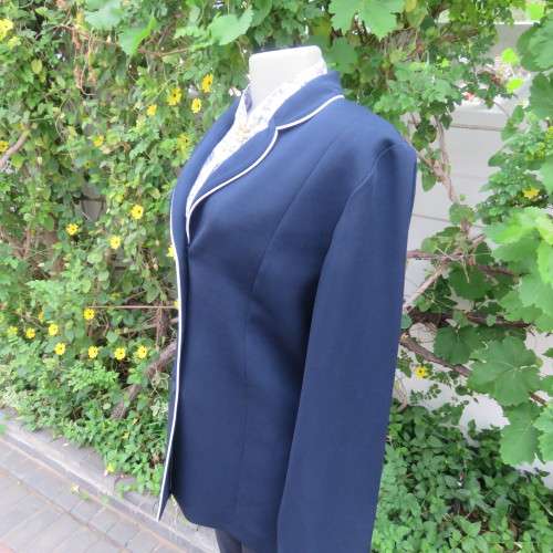 Fabulous navy long sleeve jacket Fully lined Round collar By `Topics` Size 40-16 New condition