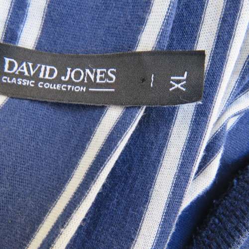 High quality `David Jones` slip-over top in navy and white horizontal stripes. Size 44-46. As new.