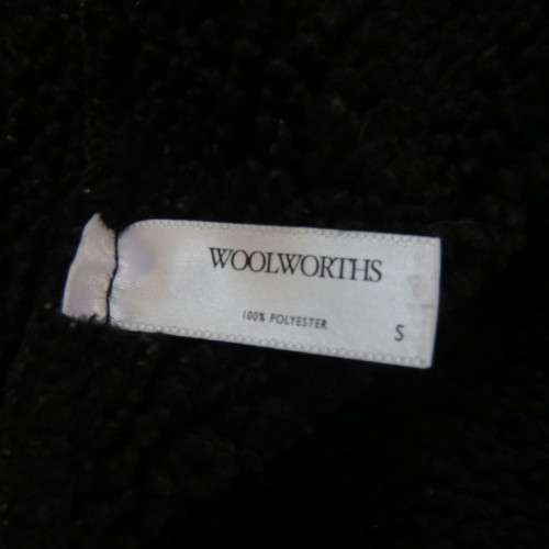 Warm black suede look  zip-up waistcoat. Polyester inner. Size 36/12 by `Woolworths`. New condition.