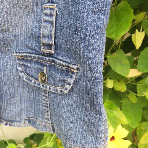 Capped sleeve blue denim jean jacket for 13 to 14 yr old girl.Two small dummy pockets. As new.