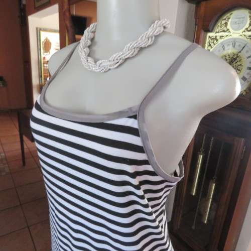 Sexy long strappy top in horizontal black + white stripes. Size 38/14 by `FV COLLECTION`.As new