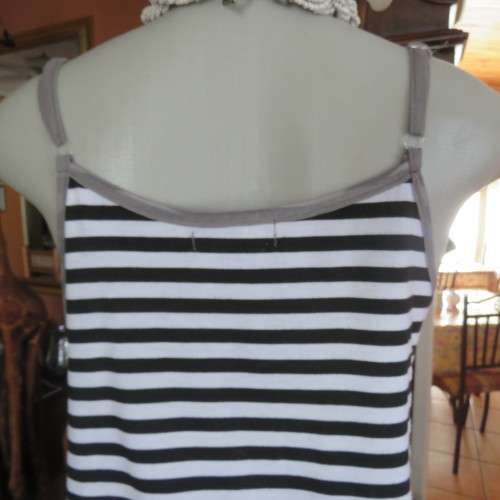 Sexy long strappy top in horizontal black + white stripes. Size 38/14 by `FV COLLECTION`.As new