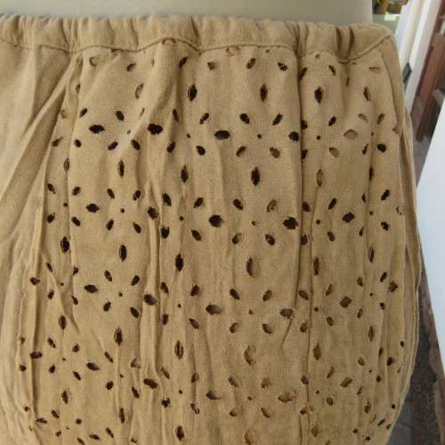 Stunning dark beige creased rounded ankle length skirt with asymetrical seamline size 42/18. As new.