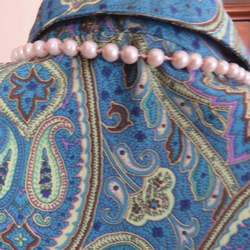 As new short sleeve top in blues, yellow, lilac and brown paisley designs. Size 46/22 by IMAGEMAKERS