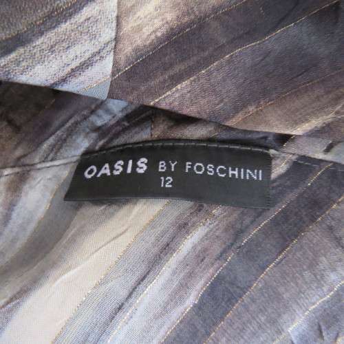 Glamour capped sleeve top with diagonal stripes in black,beige and brown with gold thread.Size 36/12