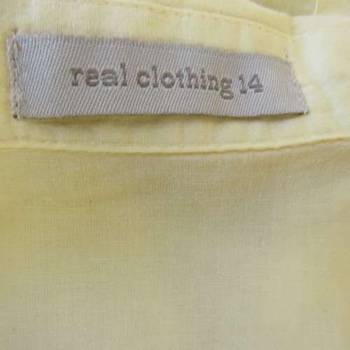 Feminine lemon yellow button down capped sleeve top with frilled front.Open round end collar.Size 38