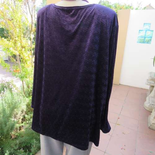 Dark purple loose hanging long sleeve polyester velvet top by DONNA CLAIRE size 48/24.