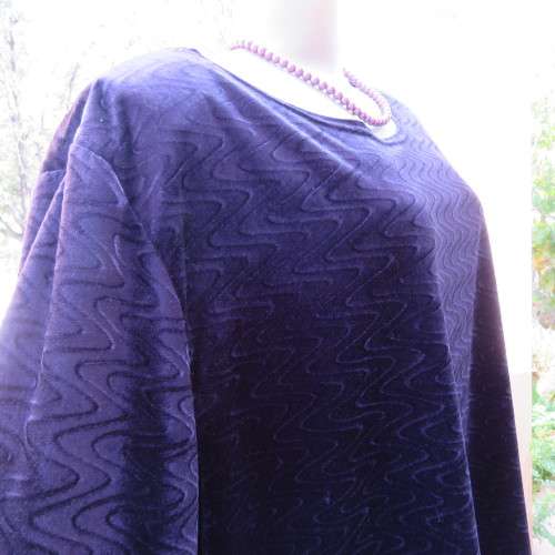 Dark purple loose hanging long sleeve polyester velvet top by DONNA CLAIRE size 48/24.