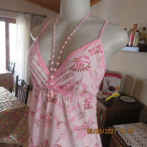 Summer pink floral maxi tiered dress with empire waist. Cross over bust. By INSTINCT size 38/14