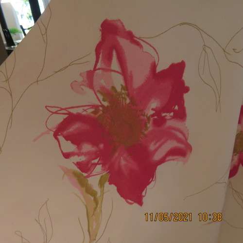 Timeless cream sheer polyester straight maxi skirt with bold pink flowers Size 48/24.As new