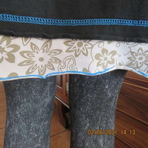 Beautiful black stretch cotton KHEERA long top with white/beige and grey/blue inlays.Size 36/38