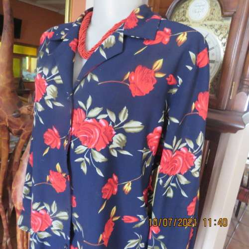 High quality AREZZO long sleeve top in navy with red roses/green leaves.Size 40/16.As new