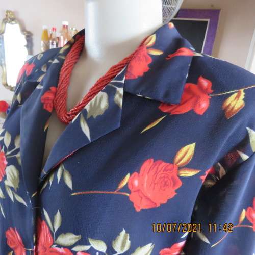 High quality AREZZO long sleeve top in navy with red roses/green leaves.Size 40/16.As new