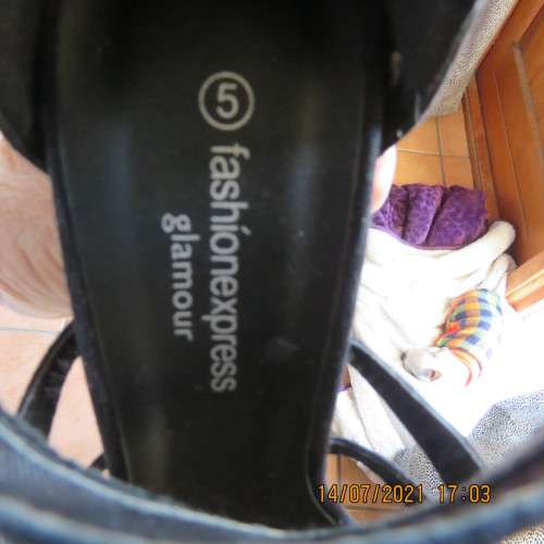 Pair of smart black suede strappy pumps with ankle straps. Size 5 by FASHION EXPRESS glamour.As new.