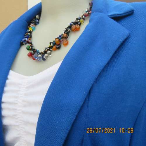 Versatile royal blue long sleeve open hanging jacket with collar by LEGIT size 32/8.Polyester/rayon.