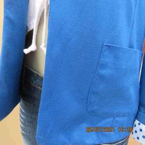 Versatile royal blue long sleeve open hanging jacket with collar by LEGIT size 32/8.Polyester/rayon.