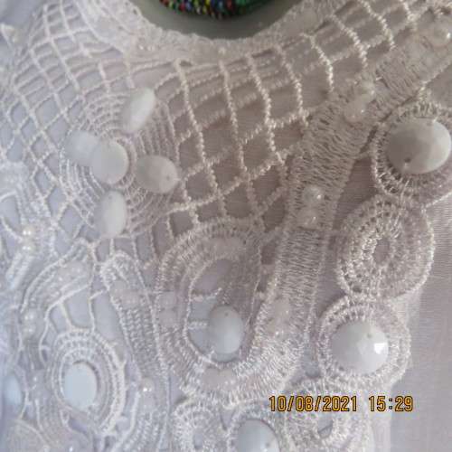 Lovely easy to wear white loose hanging lined embellished  top with bell sleeves size 46/22.As new