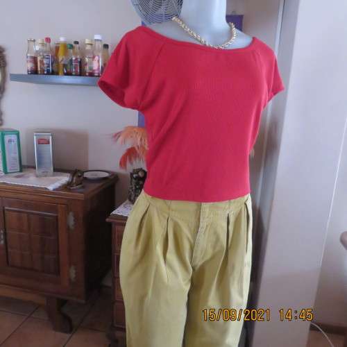 Cute litte red cropped ribbed stretch polyester top. By FASHION EXPRESS in size 38/14. New condition