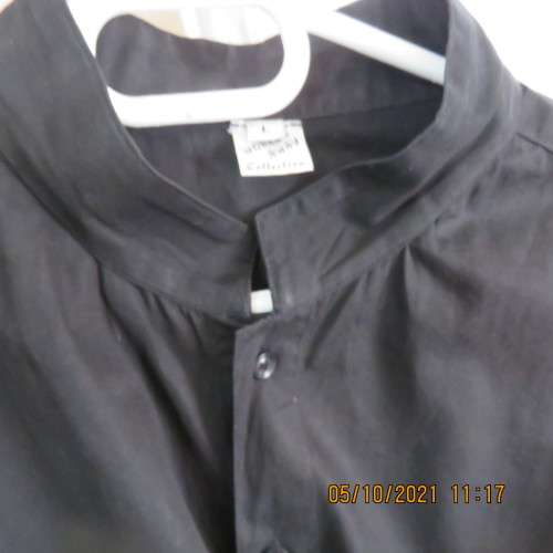 Black heavy cotton men`s long sleeve modern shirt with banded chinese collar.Size L by WORLDS AWAY