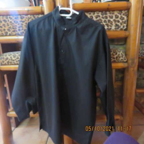 Black heavy cotton men`s long sleeve modern shirt with banded chinese collar.Size L by WORLDS AWAY