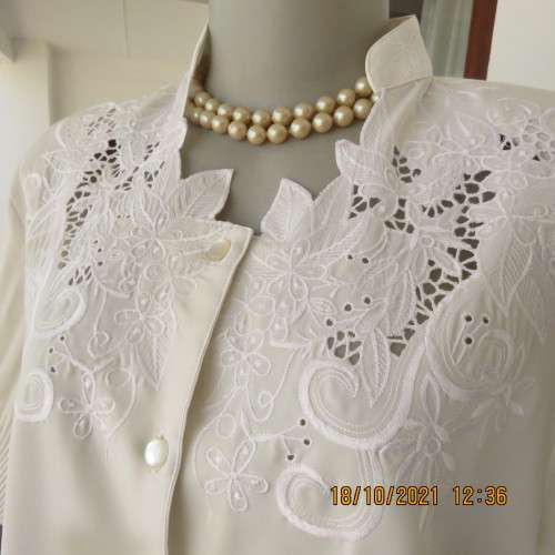 Stunning light cream luxury embroidered vintage size 42/18 blouse by WAH FAT..Perm.pleated sleeves.